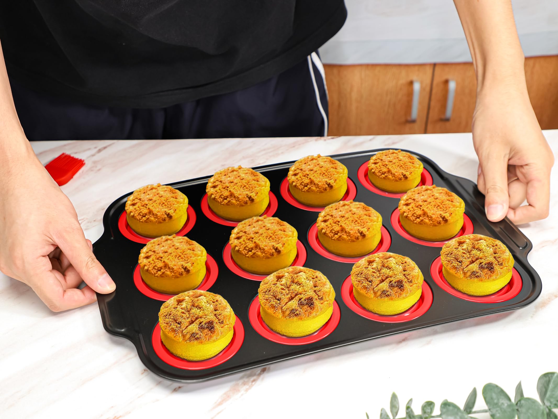 12-Cupcake-Form, Cupcake-Form, faltbare Silikon-Muffinform, Silikon-Cupcake-Formen zum Backen (Rot, 12)