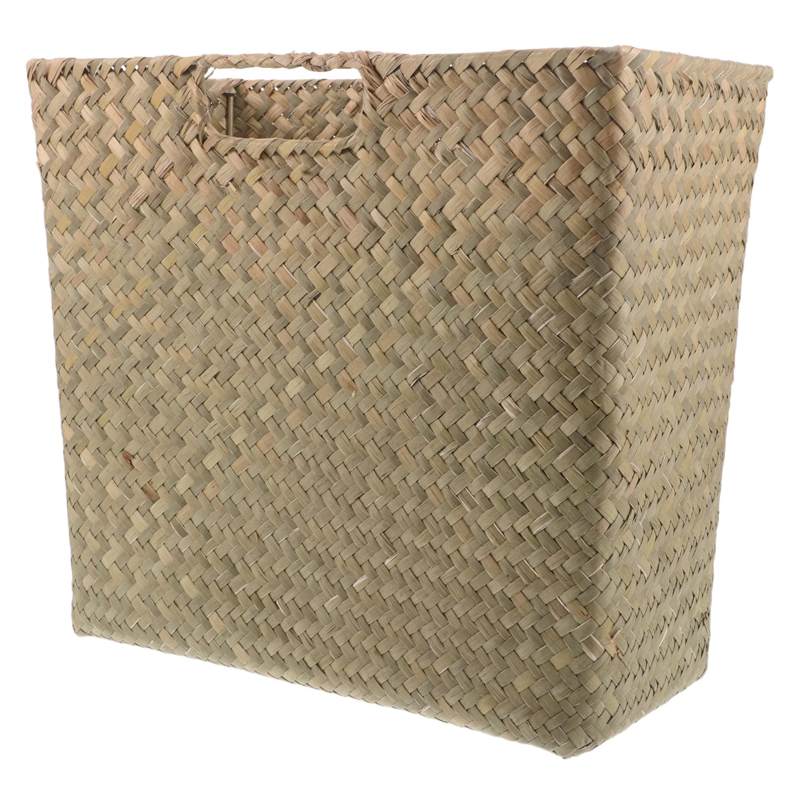 FRCOLOR Cesta de Almacenamiento Tejida a Mano Natural 35x30x18 Cm de Algas Marinas con Asas Dobles Multifuncional para Hogar Oficina y Sala de Estar