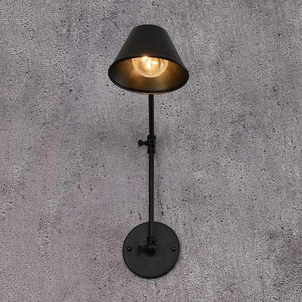 Applique da parete vintage industriale con braccio girevole regolabile, lampada da parete in metallo nero opaco con attacco E26 per camera da letto, angolo lettura, soppalco, arredamento in sti