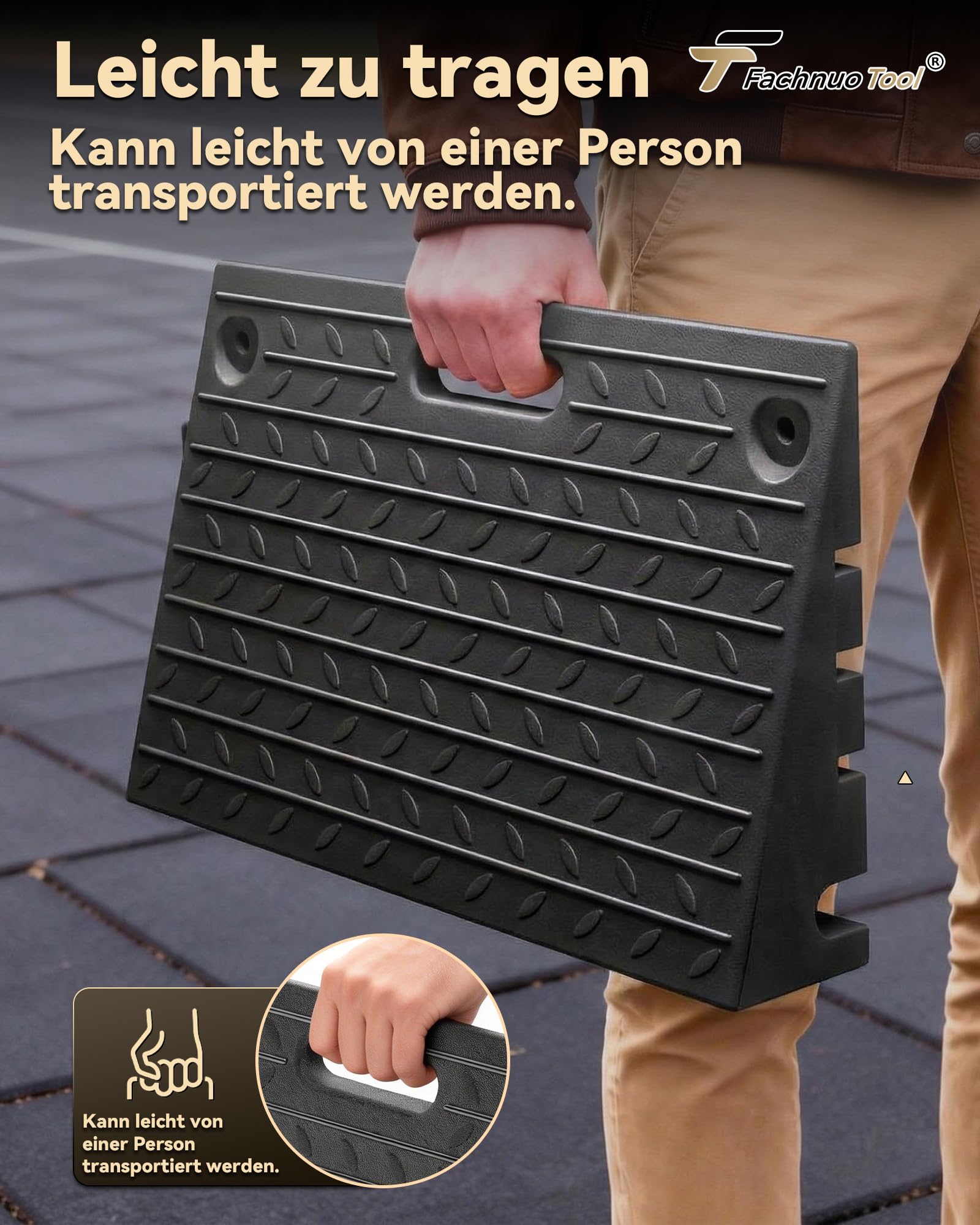 Rampa para bordillos con Capacidad de Carga de 10 toneladas, rampa para umbrales Antideslizante para Coches y Motos, diseño portátil para entradas de vehículos y accesos a Puertas, Juego de 2 Piezas