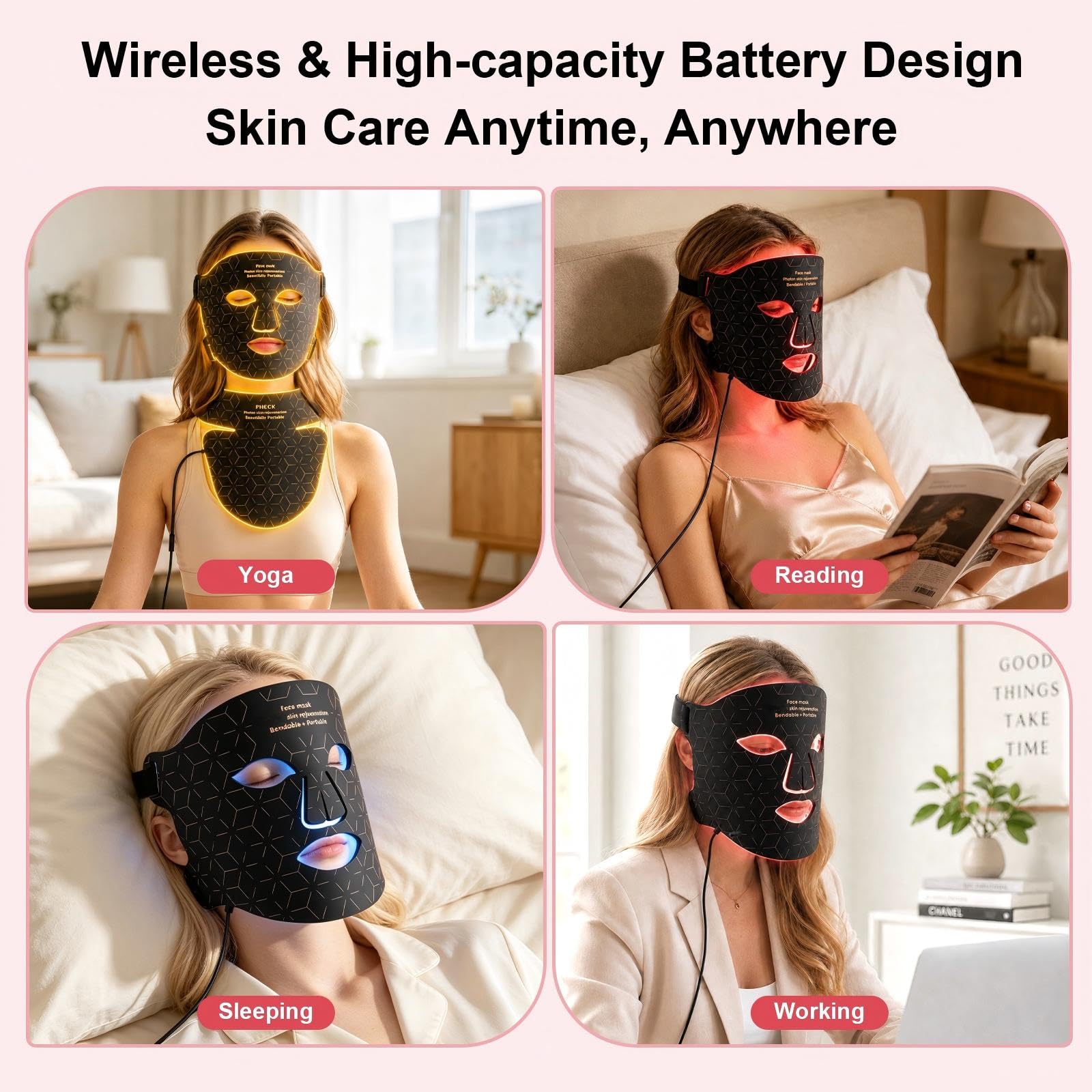 Masque LED Visage et Cou,Masque Luminothérapie Visage Anti Age,LED Face Mask en Silicone Souple,Masque Facial Infrarouge,Anti Rides,Rajeunissement,Adapté à tous les Types de Peau