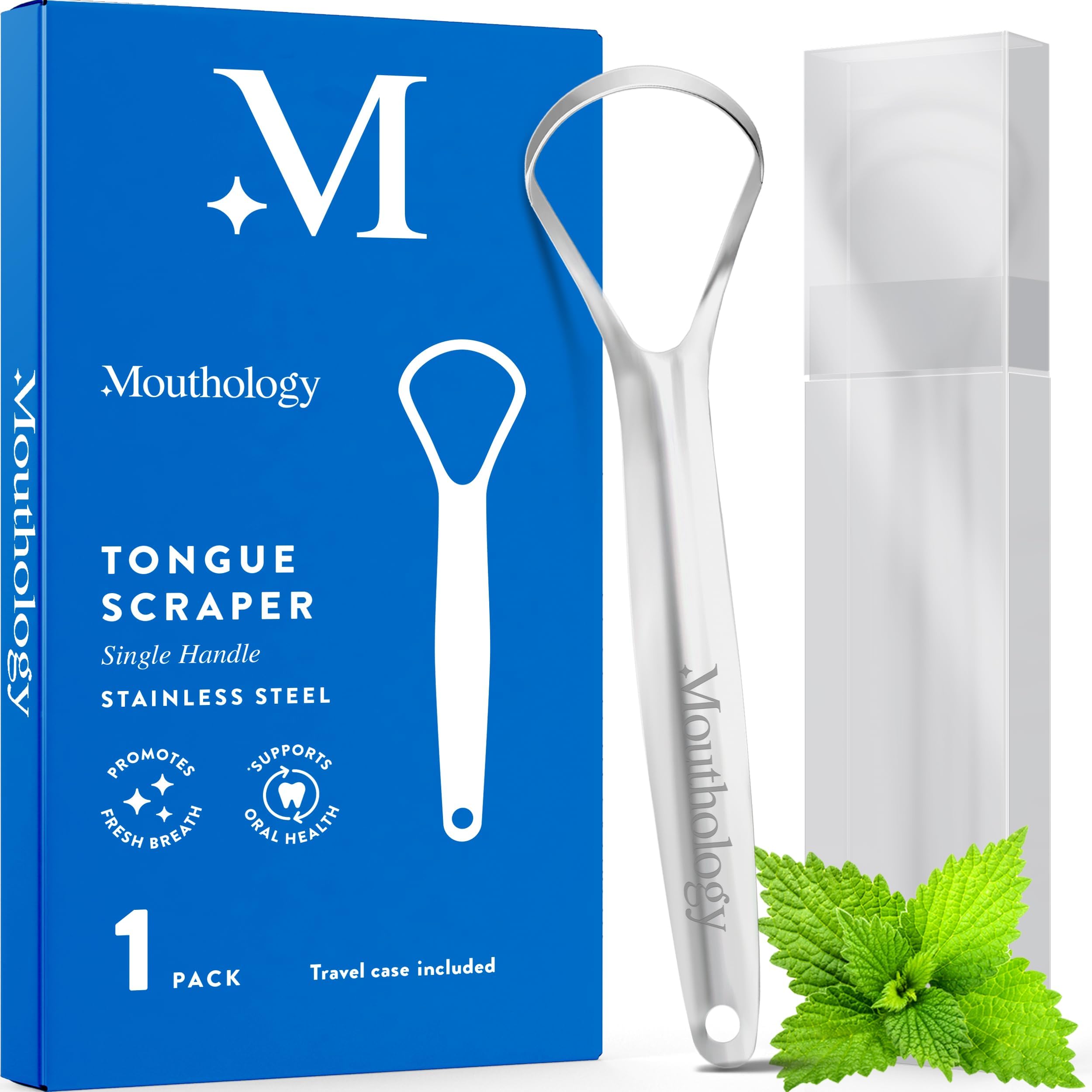 Mouthology Metal Tongue Scraper, Reduce Bad Breath in Seconds, Stainless Steel Tongue Cleaners for Adults, Metal Tounge Scrubber, Tongue Scraper Cleaner for Fresh Breath Tongue Brush (One Pack)