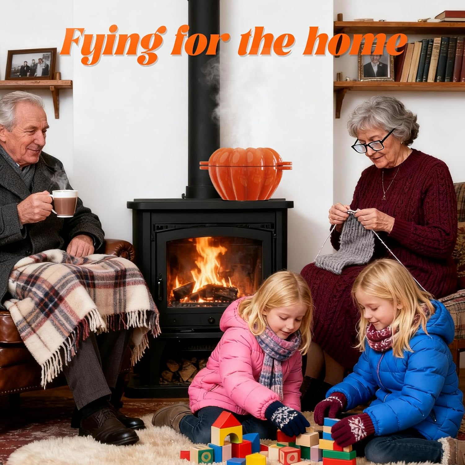 Pumpkin Wood Stove Steamer, Cast Iron Fireplace Humidifier, 2.4 Quart Capacity, Wood Stove and Fireplace Accessories for Decoration, Halloween Decorations and Gifts