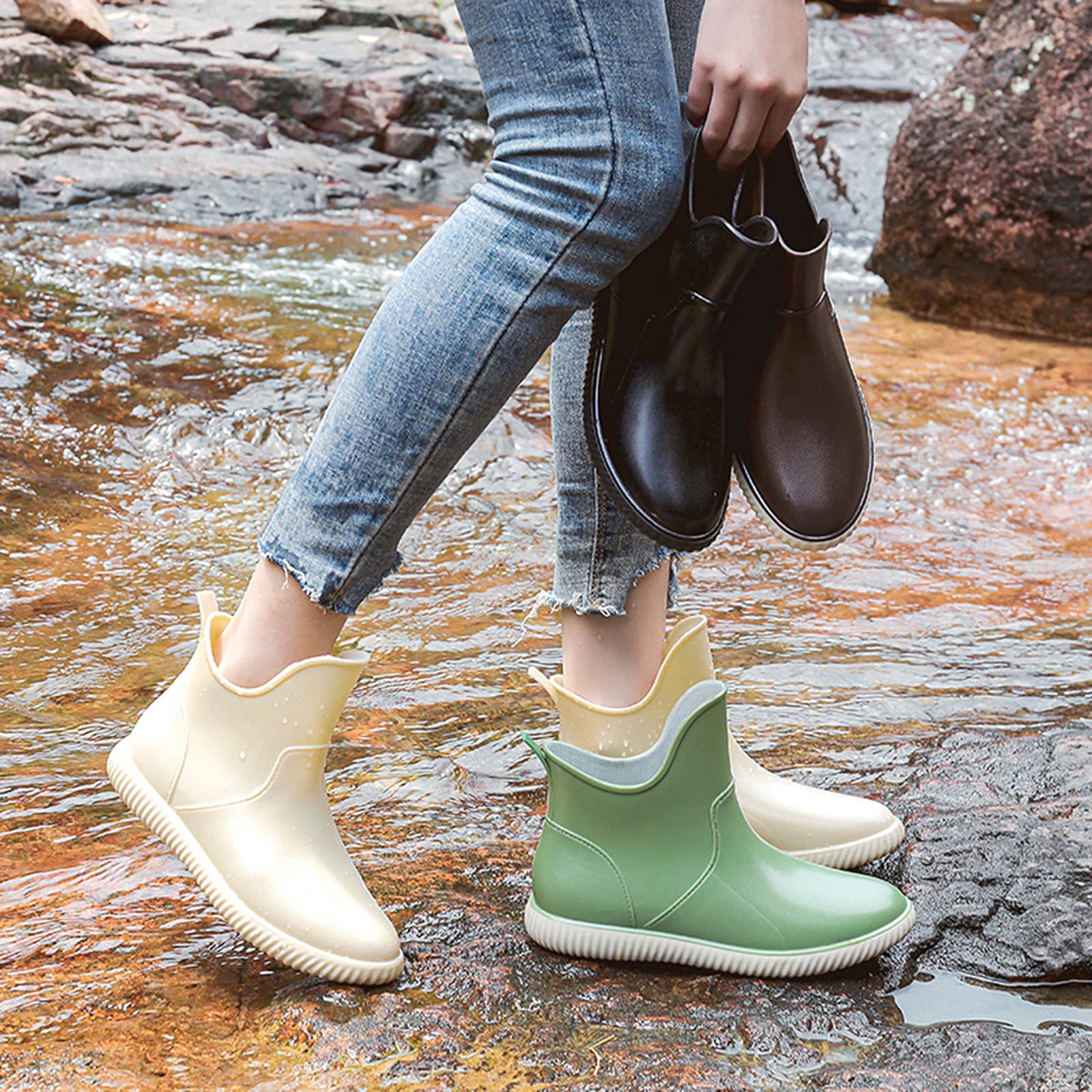 Botas de agua para mujer, botas de lluvia impermeables, botines de lluvia, antideslizantes, botas de jardín, botas de goma, botines de lluvia, botas de lluvia