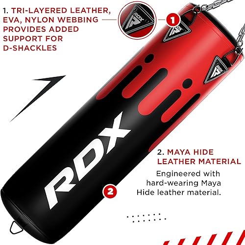 Miniatura 2 de RDX Punching Bag Heavy Boxing Bag 8pc Filled 5ft 4ft Anti Swing Kickboxing Adult Set Maya Hide Leather Punch Gloves Ceiling Hook Hanging Chains MMA