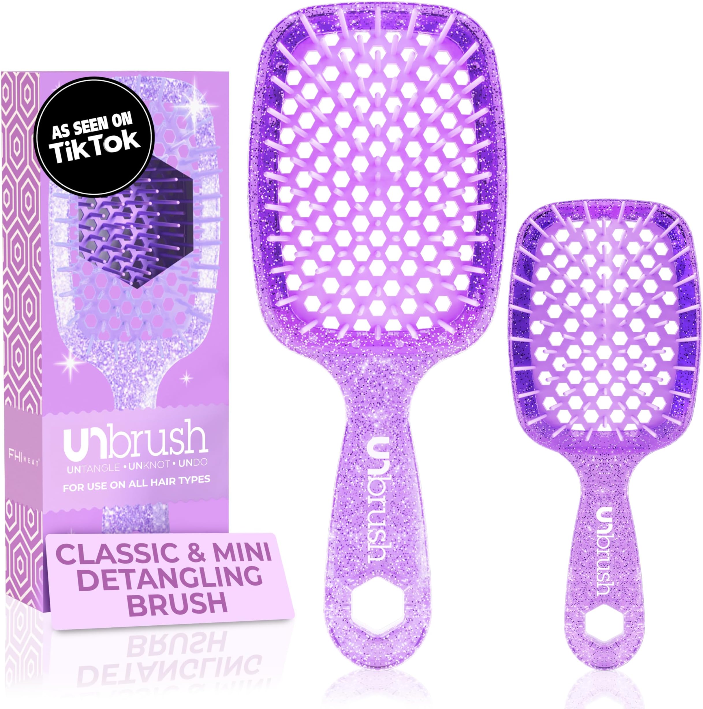 FHI HEAT UNbrush and UNbrush MINI Wet & Dry Vented Detangling Hair Brush, Amethyst Lavender