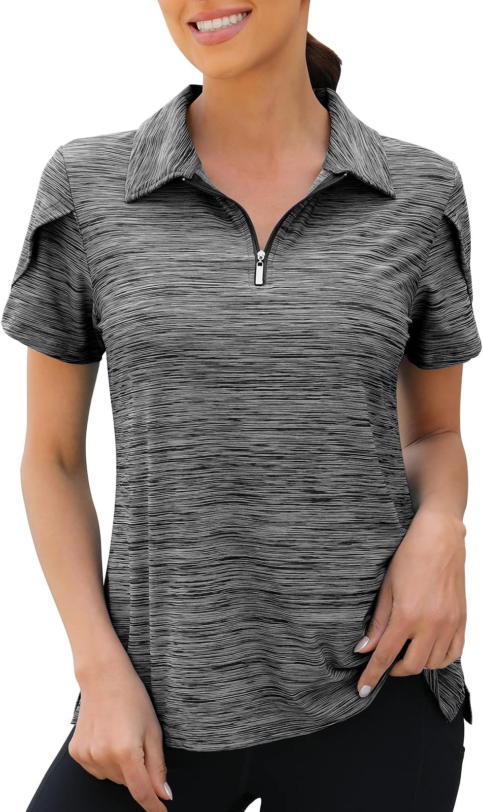 Womens Golf Polo Shirts 1/4 Zip Up Overlap Short Sleeve Quick Dry Workout Tops