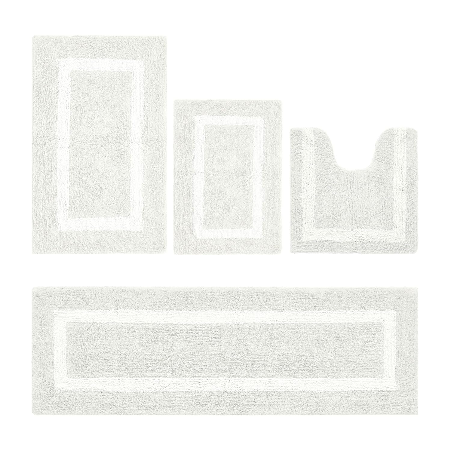 Better Trends 4 Piece Bathroom Rug Set 100 Cotton - Reversible Soft Absorbent and Machine Washable Bath Rugs