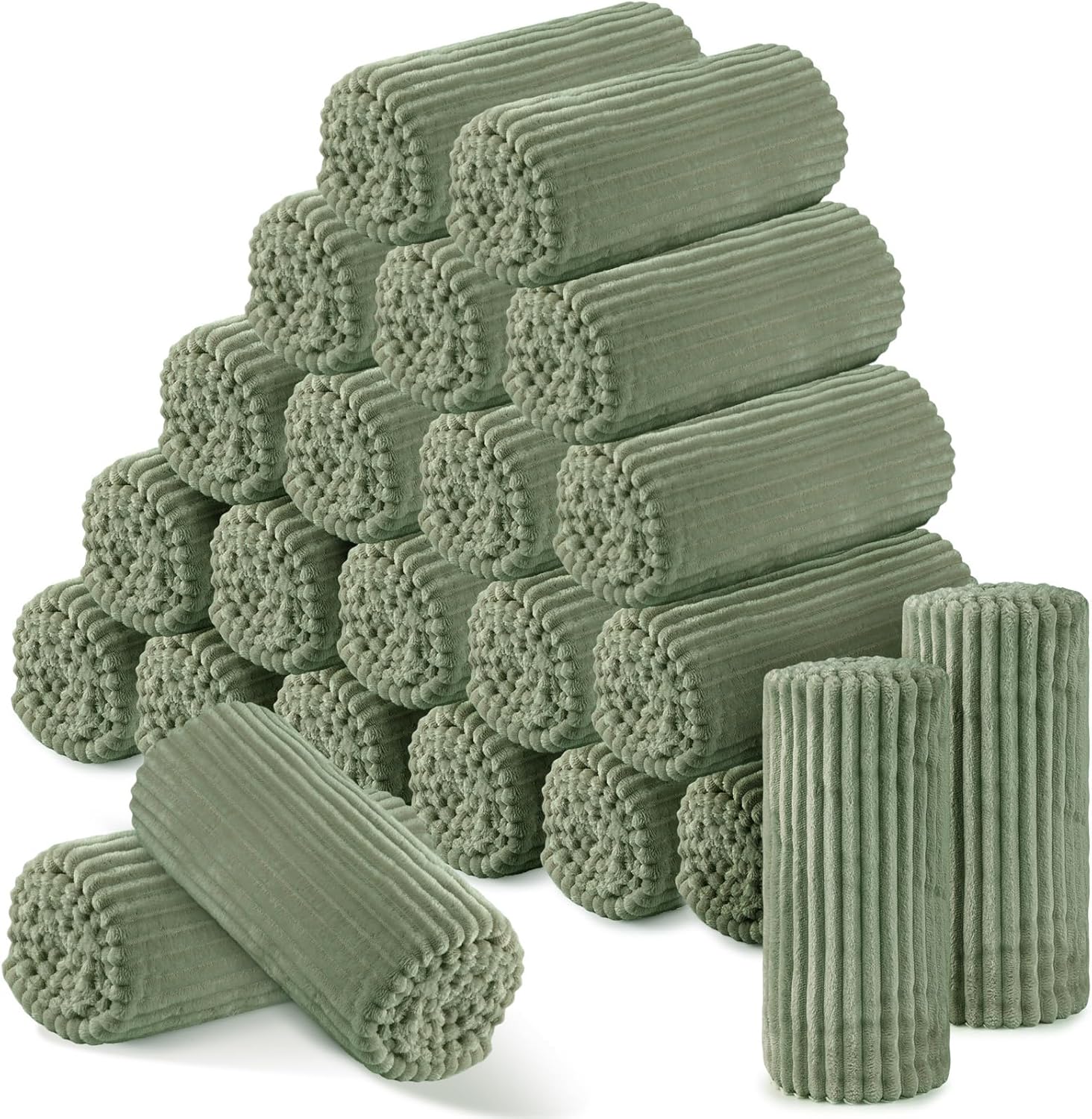 Buryeah 24 Pcs Flannel Throw Blanket Bulk 50 x 60 in Sleepover Blanket Outdoor Wedding Throw Lightweight, Oeko-tex Standard 100 Certified for Sofa Homeless Gifts (Sage Green)