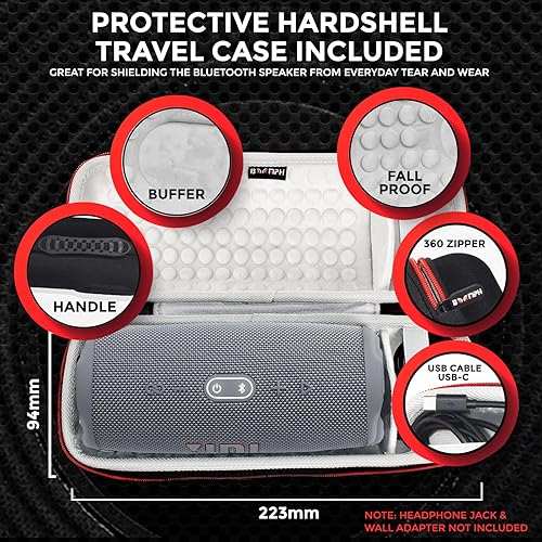 Miniatura 4 de JBL Charge 5 Paquete de altavoz Bluetooth inalámbrico portátil impermeable con Boomph funda protectora rígida portátil - gris