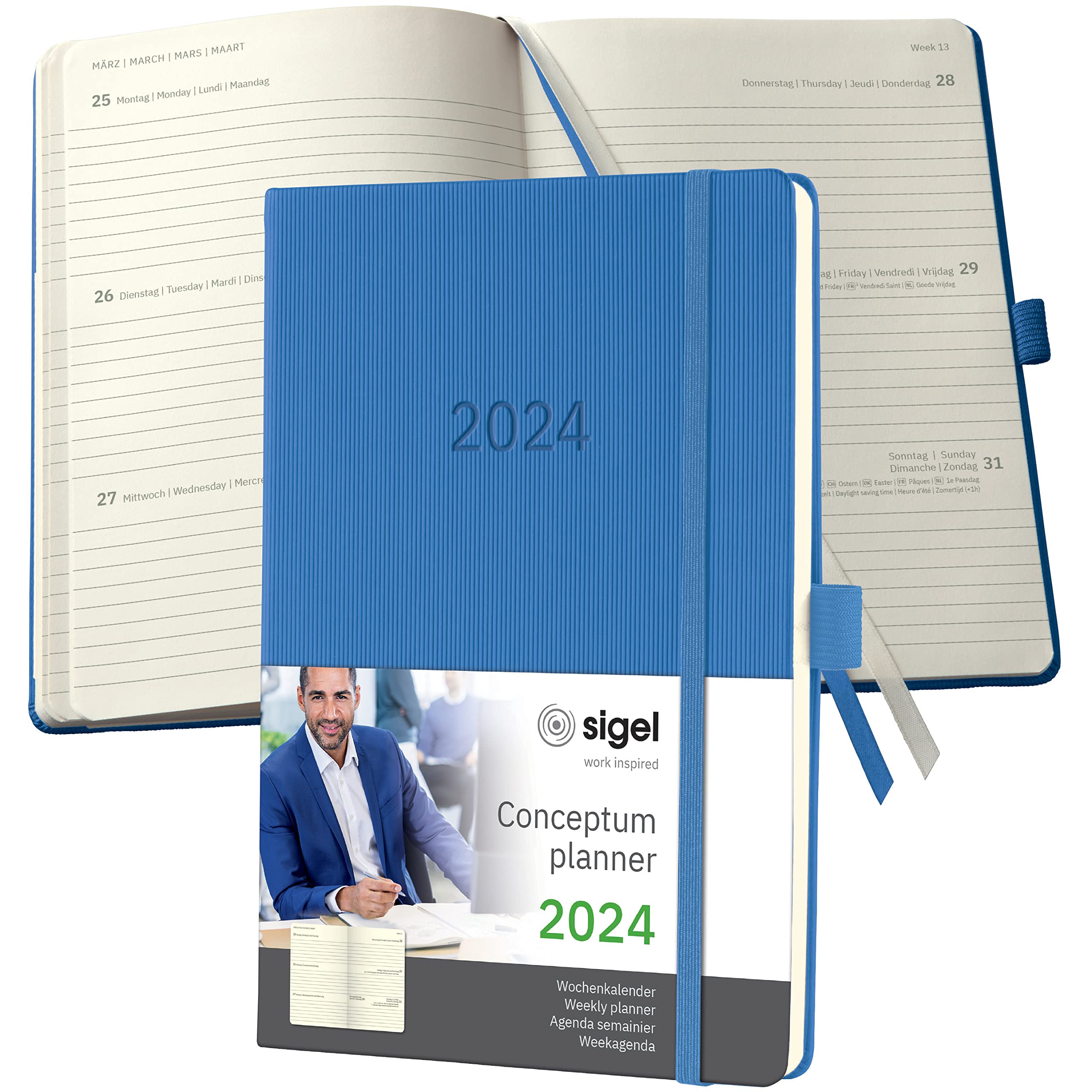 SIGEL C2468 Conceptum Weekly planner 2024, approx. A5, Blue, hardcover, 2 pages equal to 1 week, 192 pages