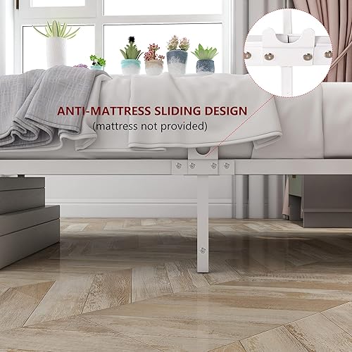 Miniatura 6 de Base de cama de metal de tamaño individual con cabecero, base de colchón de hierro, no necesita somier, almacenamiento debajo de la cama de 10.6