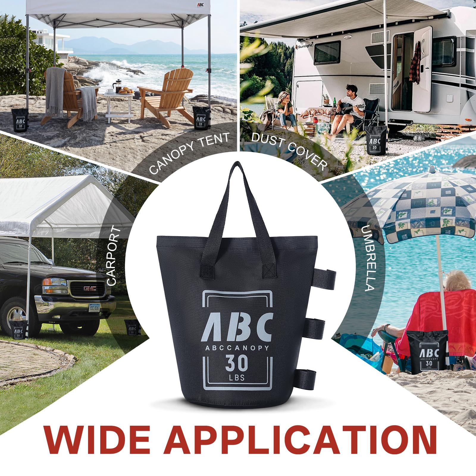 ABCCANOPY - Juego de 4 Pesas para toldo, Bolsas de Arena para Tienda de campaña, Bolsas de Peso para cenador al Aire Libre, trampolín, pérgola (sin Arena)