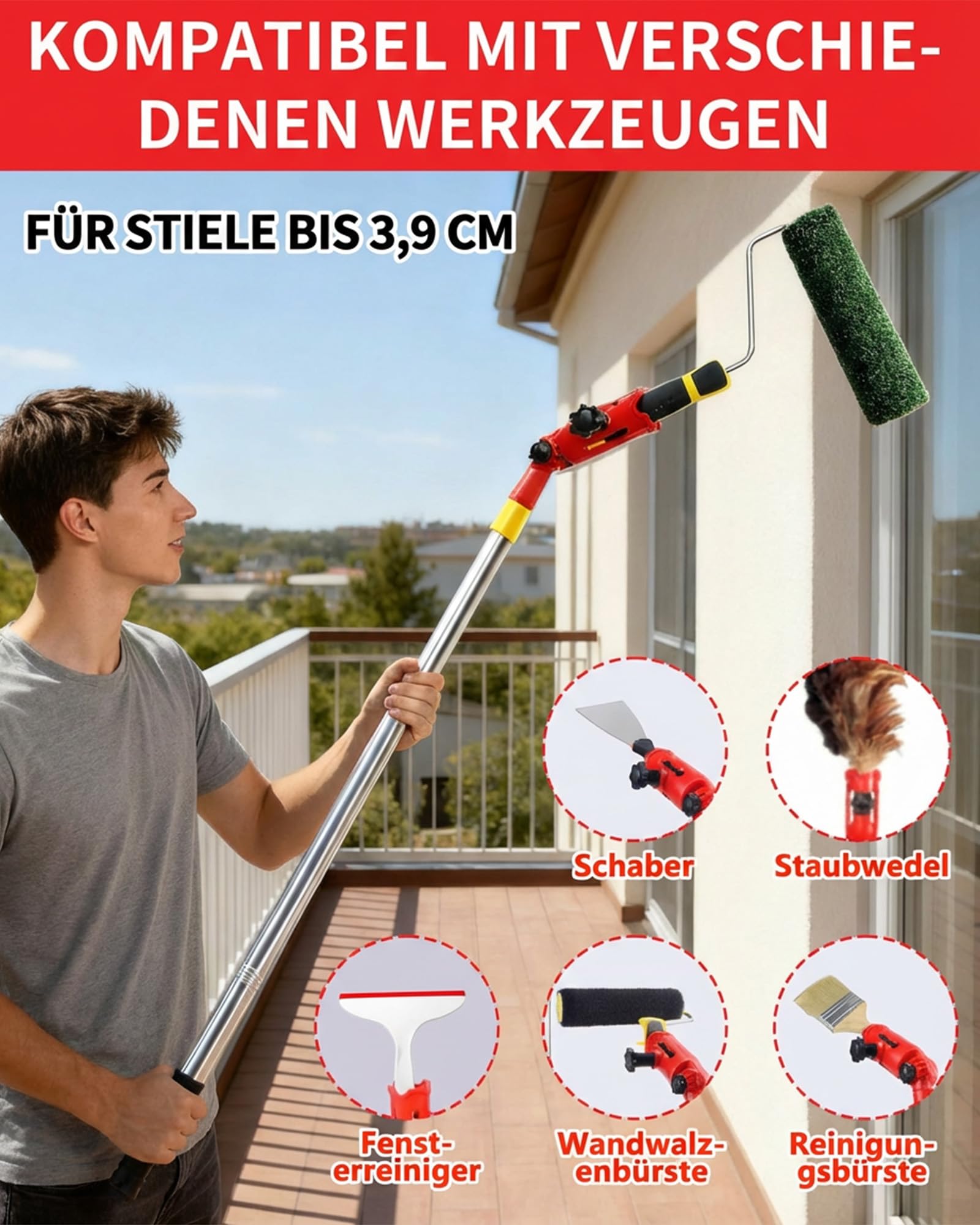 Mehrwinkel Pinsel Verlängerung Farbpinsel: 1,8m Edelstahl Teleskop mit 6 Stangen für Deckenstreichen Hausrenovierung Handwerker Heim