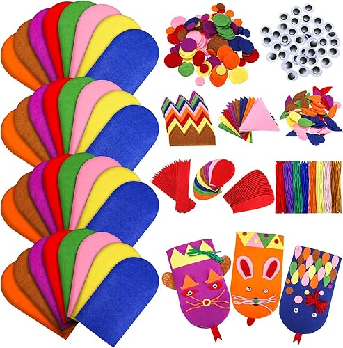 Kit de fabricación de marionetas de mano de 32 piezas de fieltro para artes y manualidades, juguetes creativos de marionetas para hacer tus