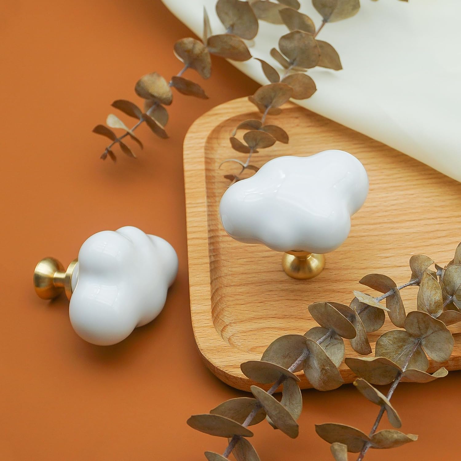 MFYS 4 Pack White Cloud Wall Hooks Ceramic Cloud Coat Hooks Kitchen Cabinet Knobs Drawer Knobs (4, White)