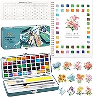 Joyask Beginner Watercolor Workbook: 50 Vibrant Colors Paint Set, 12 Bouquet Patterns, Brush, Palette & High-Quality Paper Kit