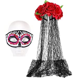 Halloween Rosen Stirnband Mit Schleier | Gothic Blumenkrone Für Cosplay & Tag Der Toten