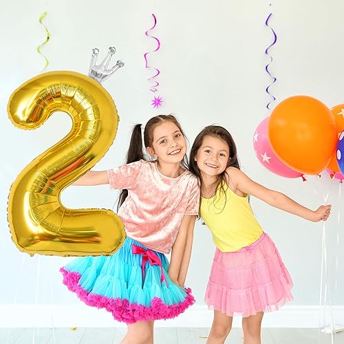 Miniatura 5 de Globo dorado del número 2 con corona para decoración de fiesta de cumpleaños, aniversario, 40 pulgadas, grande