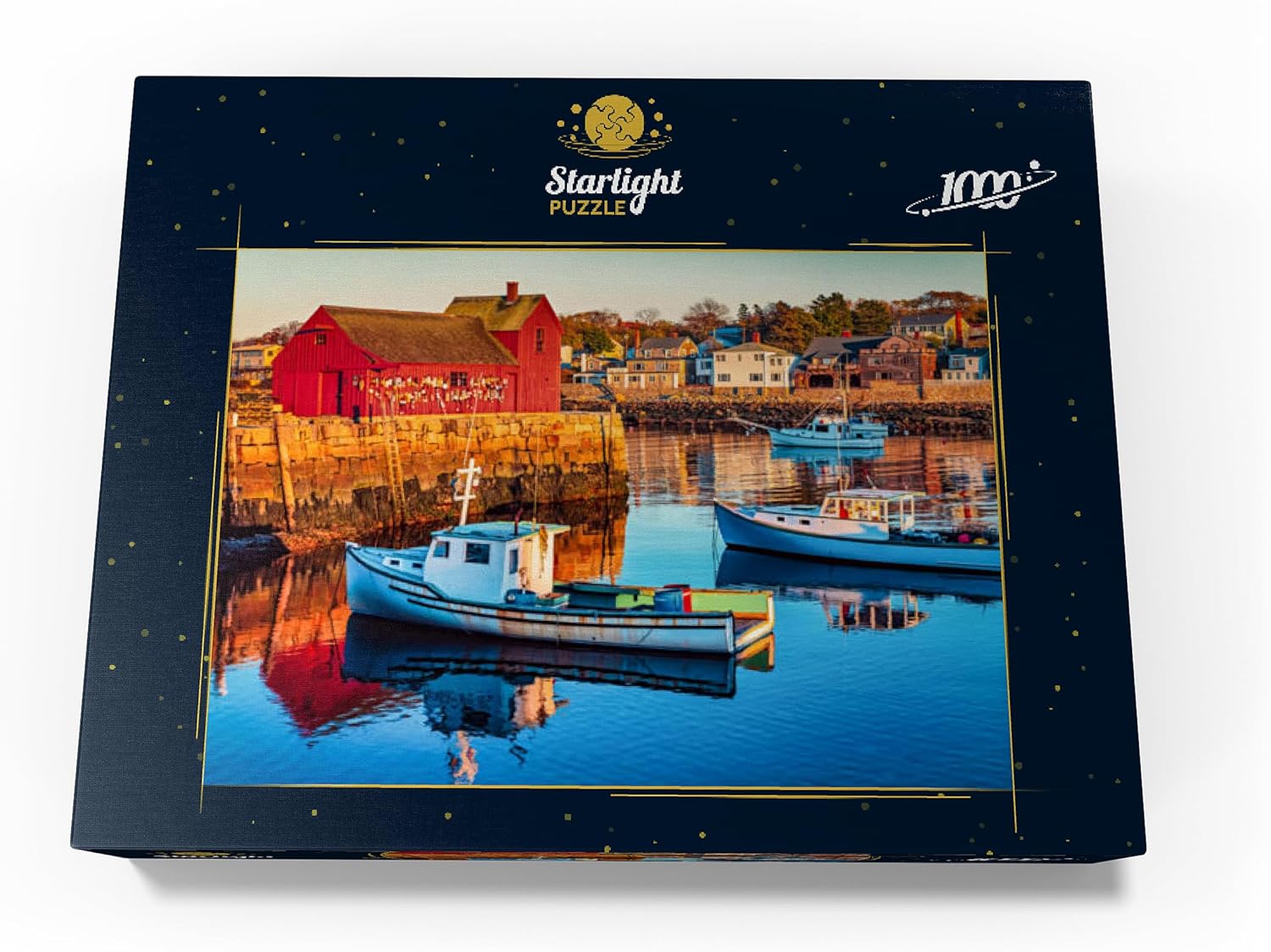 Rockport Harbor in Massachusetts with Its Lobster Boats and Village Reflect in The Still Waters of The Day. The Colors Give The Town A Nostalgic Feel - Premium 1000 Piece Jigsaw Puzzle for Adults