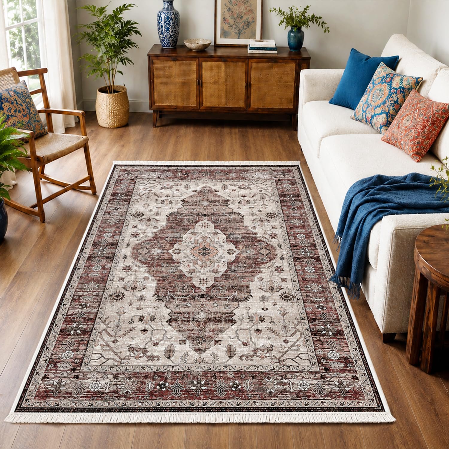 LUXE HOME INTERNATIONAL Polyester Mist Printed Carpet for Home and Office, Anti Skid Rug for Bedroom and Living Room, All Season, 5x7 ft, Dusty Rose, Pack of 1-image-25