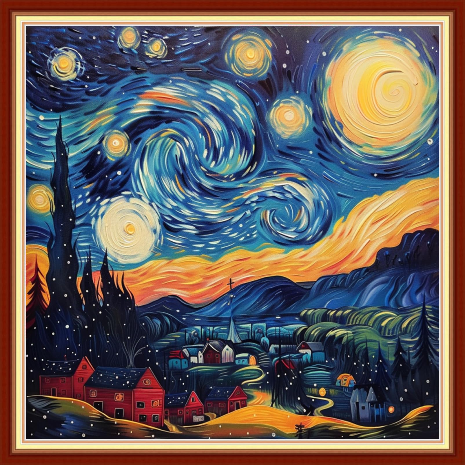 Magxvouy Cross Stitch Kits Stamped Full Range of Embroidery Kits,Cross Stitch Patterns Needlework Kits for Beginners 11CT Printed Kits&amp;Van Gogh Starry Sky 18x18 inch