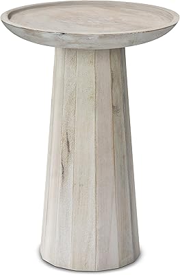 SIMPLIHOME Dayton SOLID MANGO WOOD 13 inch Wide Round Contemporary Wooden Accent Table in White Wash , Fully Assembled for the Living Room and Bedroom