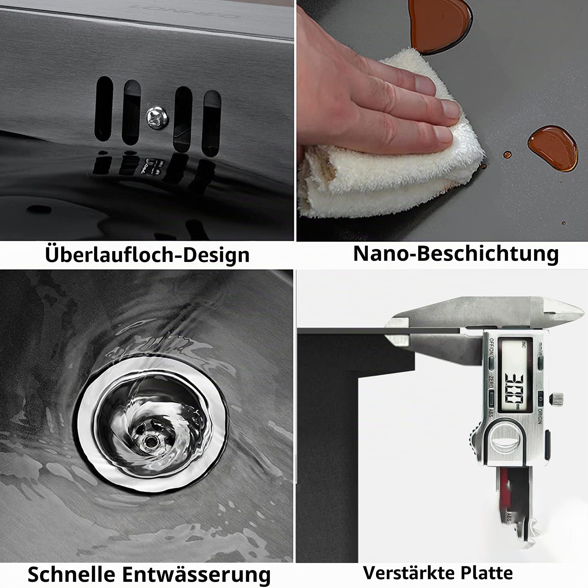 Camping Spülbecken Edelstahl Spüle mit Armatur Set und Abdeckung | Spülbecken Schwarz Versteckte Spüle Klein Multifunktionale Bar/Wohnmobil Spülbecken mit Ablaufgarnitur