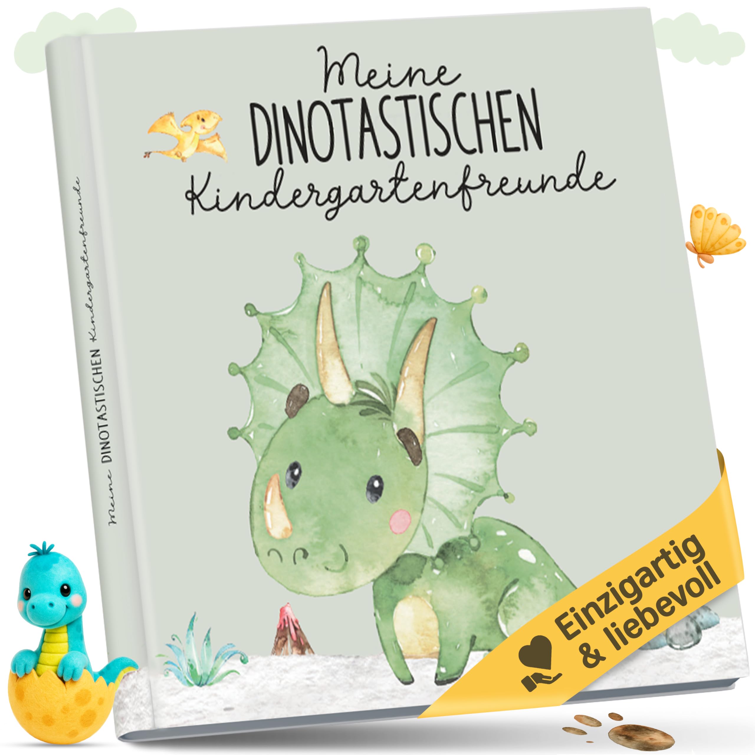 lila liebt dich® Freundebuch Kindergarten Dinosaurier I Kindergarten Freundebuch Jungs - Kindgerecht mit Kreativseite, Geburtstagsliste & mehr I Liebevoll gestaltetes Kindergartenfreundebuch Jungen