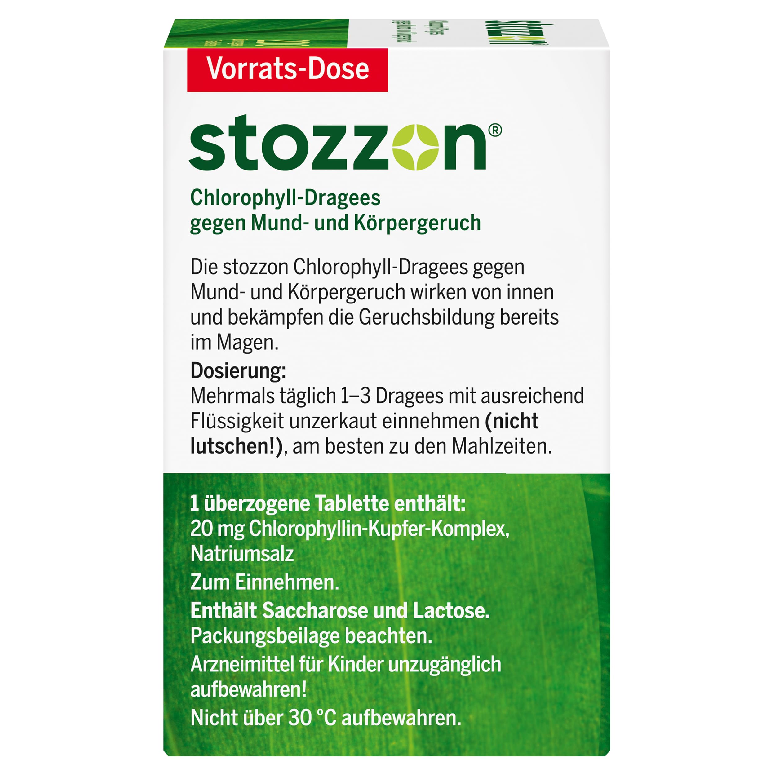 Stozzon Chlorophyll-Dragees 20 mg überzogene Tabletten | Mundgeruch und Körpergeruch wirksam vorbeugen - Spar-Set: 2x 200 Dragees