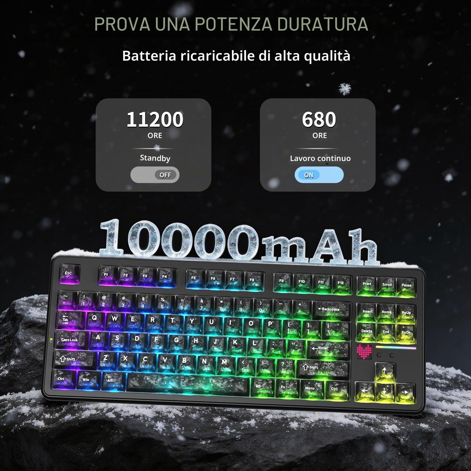ATTACK SHARK X87 ULTRA Tastiera Meccanica da Gioco Wireless con Display a Matrice di Punti, BT/2,4 GHz/Cablata, 75% Hot swap, 10000mAh, RGB, Ricevitore Wireless Shark Fin, Ink Shadow