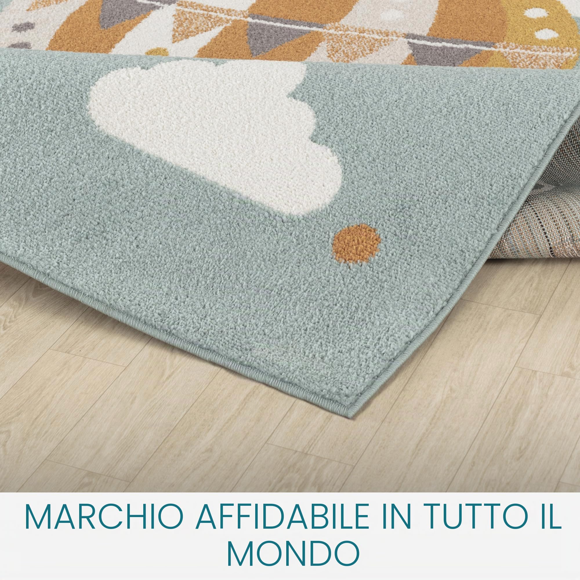 Livabliss Mongolfiera Tappeto Bambini Tappeto Bambino Cameretta, Asilo o Sala Giochi, Tappeti per l'area della stanza dei Bambini, Accessori per Camera da Letto dei Bebè, Verde Petrolio 160x213 cm