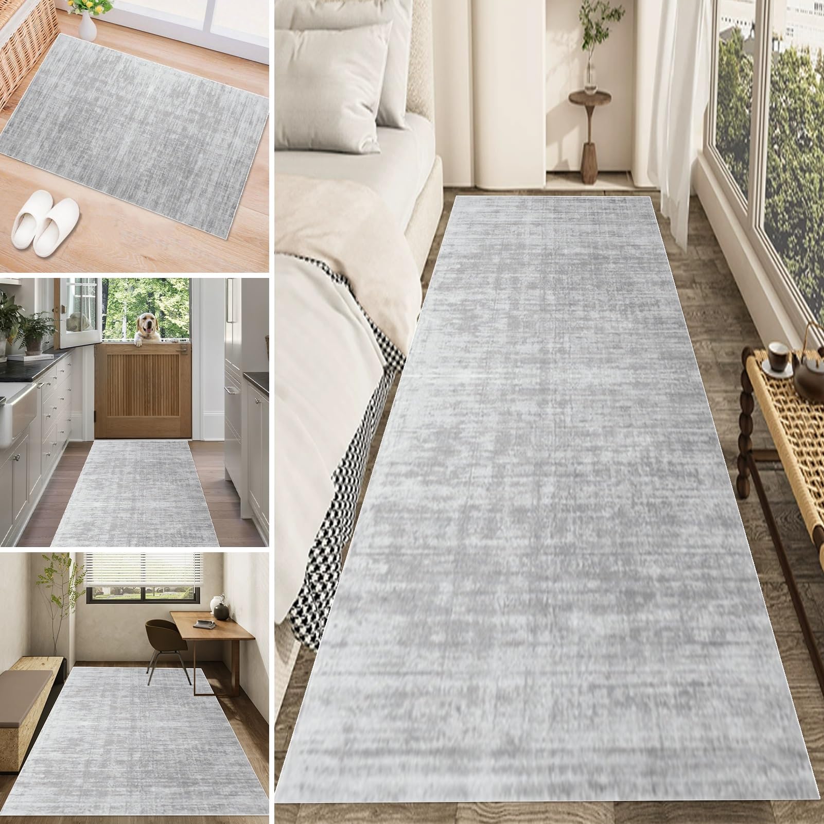 Whnoorher Grey Carpet Runner for Hallway 1m 1.5m 2m 2.5m 300cm 3.5m 400cm 4.5m 5m 550cm 6m Extra Long Washable Runner Rug - Width 60cm 70cm 80cm 90cm 100cm(60×450cm/2ft×14.8ft)