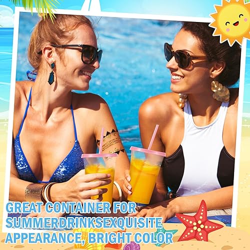 Vista 38 de Mifoci 12 vasos de plástico con tapas y pajillas, vasos de plástico reutilizables, vaso a granel con popote y tapa, vaso helado para beber agua