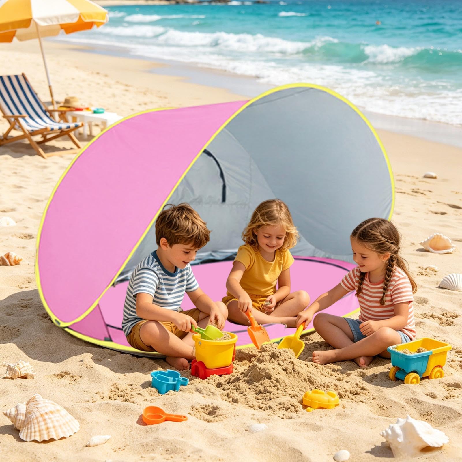 Tenda da Spiaggia Pensilina Portatile da Esterno | Solare Ombreggiante per la Spiaggia per 2-3 Persone Ideale per Vacanze Estive All'Aria Aperta Viaggi Trekking Escursionismo