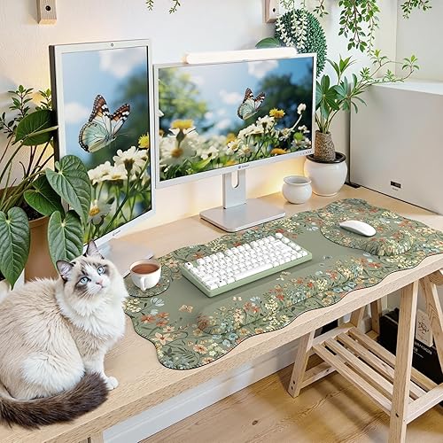 Miniatura 6 de iCasso Juego de alfombrillas de escritorio, alfombrilla grande para mouse con reposamuñecas, soporte ergonómico para teclado para mujeres, tapete de