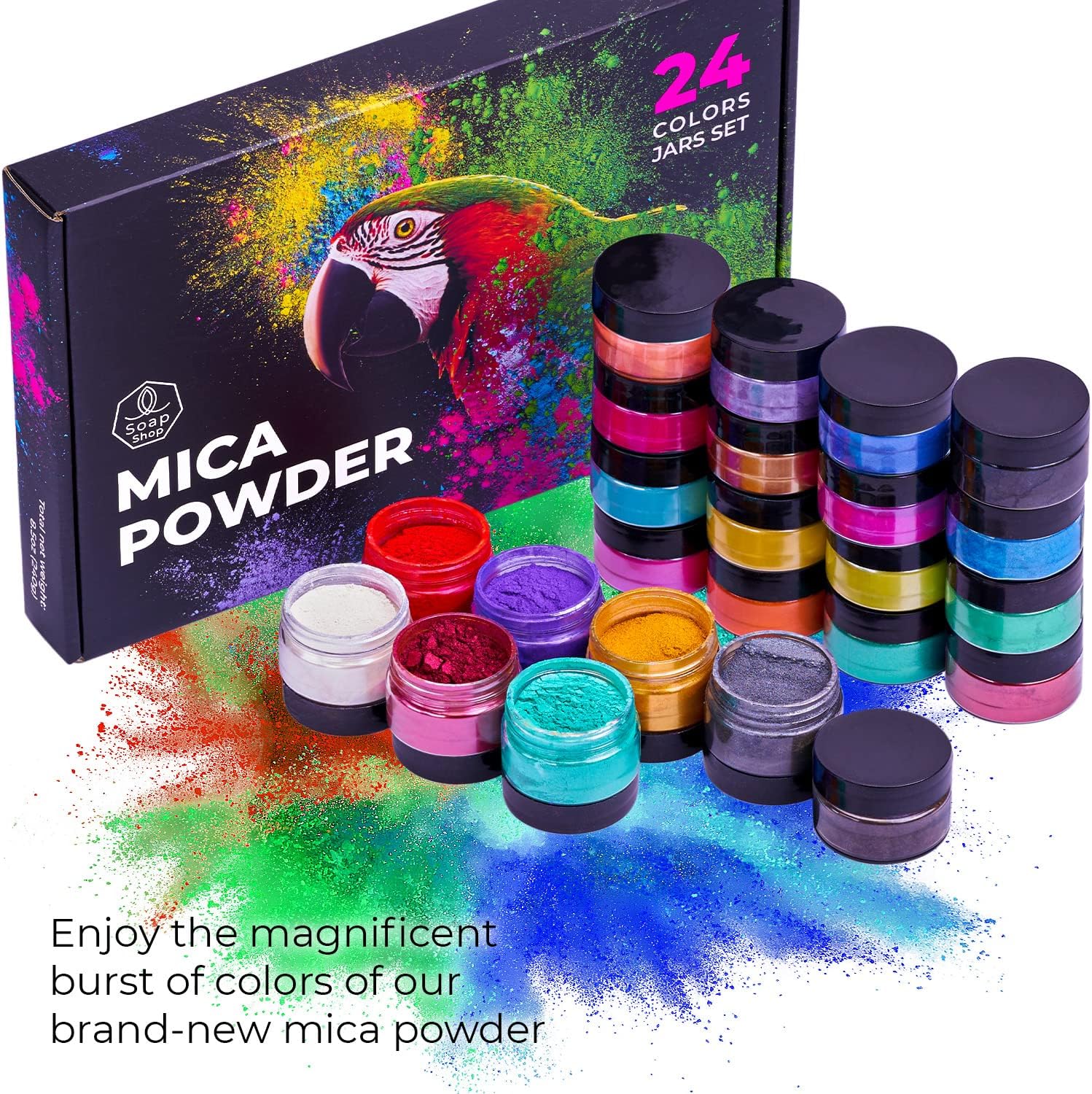 Mica Powder for Epoxy Resin, Soap Making, Lip Gloss – Pigment Powder for Nails – Epoxy Resin Color Pigment – Soap Making Dye – Mica Pigment Powder 24 Jars Colors Set