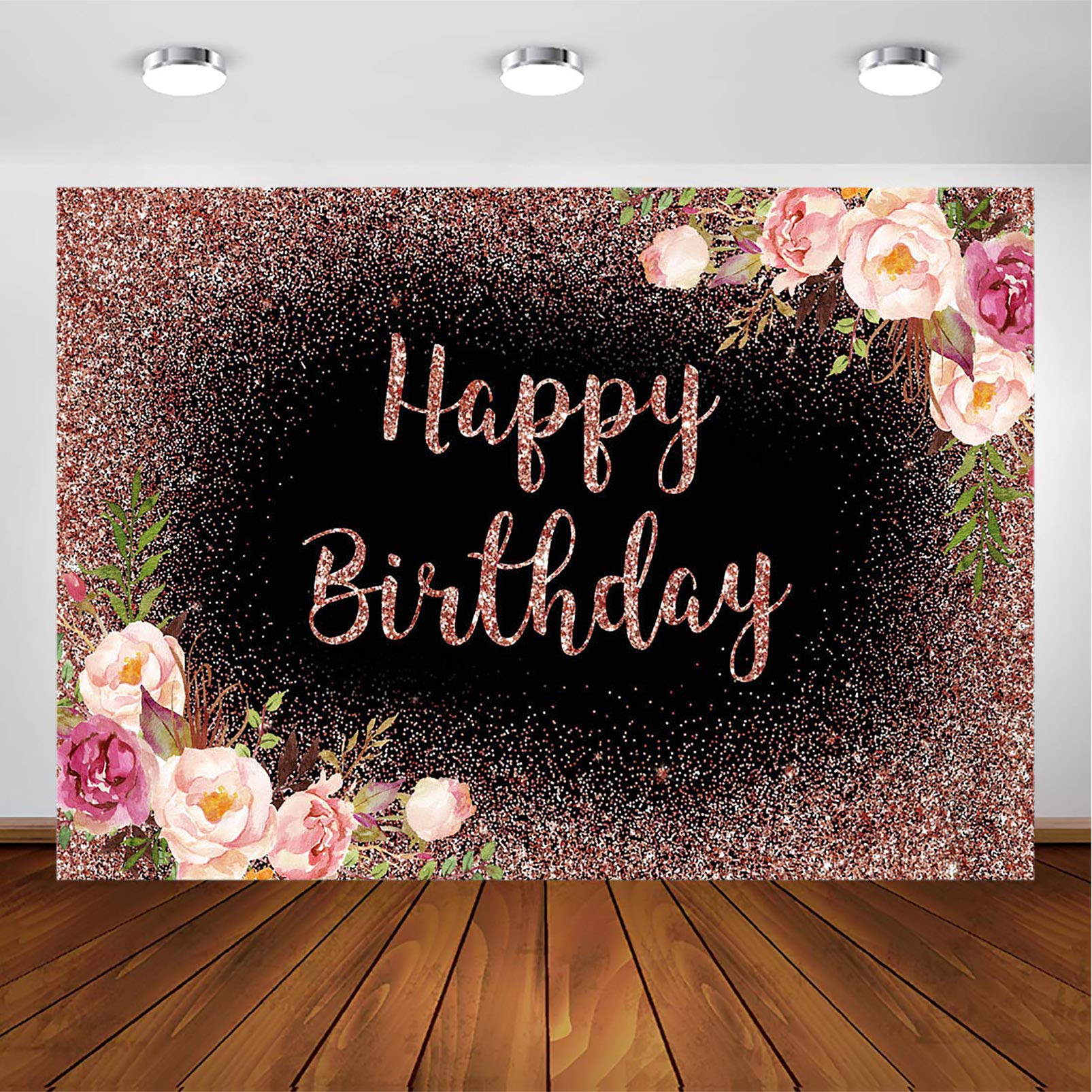 Toile De Fond Anniversaire Rose Et Or Pailleté 2.1x1.5m – Parfait Pour Photos Filles Et Femmes, Réutilisable