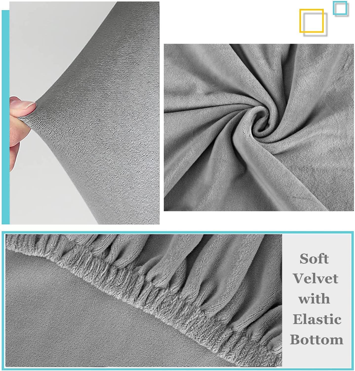 Housse De Protection Extensible Pour Pouf En Velours - Taille X-Large (33-40 Pouces) - Gris - Protection Contre Taches, Poils D'animaux - 6