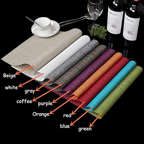 Miniatura 7 de Zupro Juego de 4 manteles individuales lavables, resistentes al calor, antideslizantes, trenzados, de vinilo de PVC, para cocina, comedor, patio,