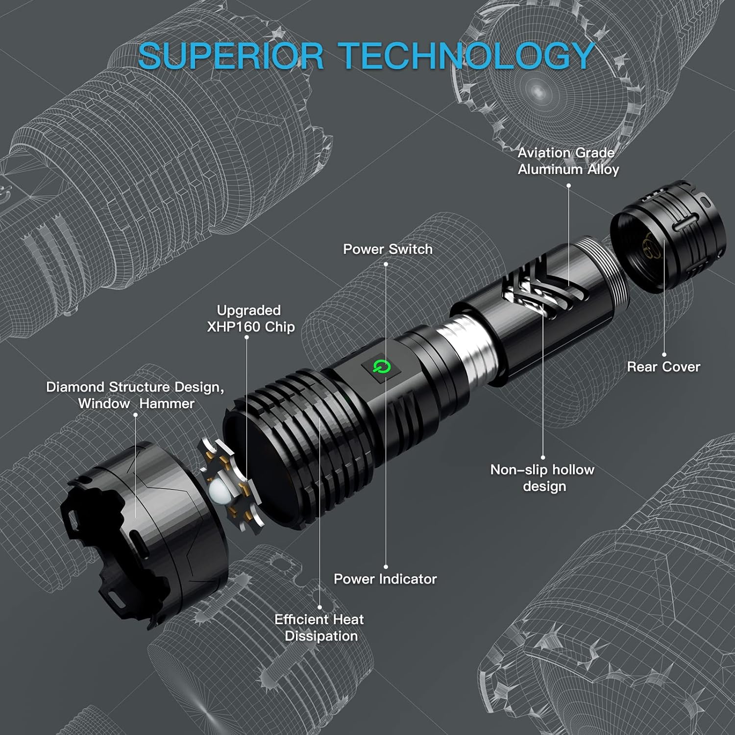 BERCOL Flashlight Exploded View with Components