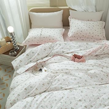 VM VOUGEMARKET Vintage Floral Comforter Set,Pink Flower, Full, 80"x90"