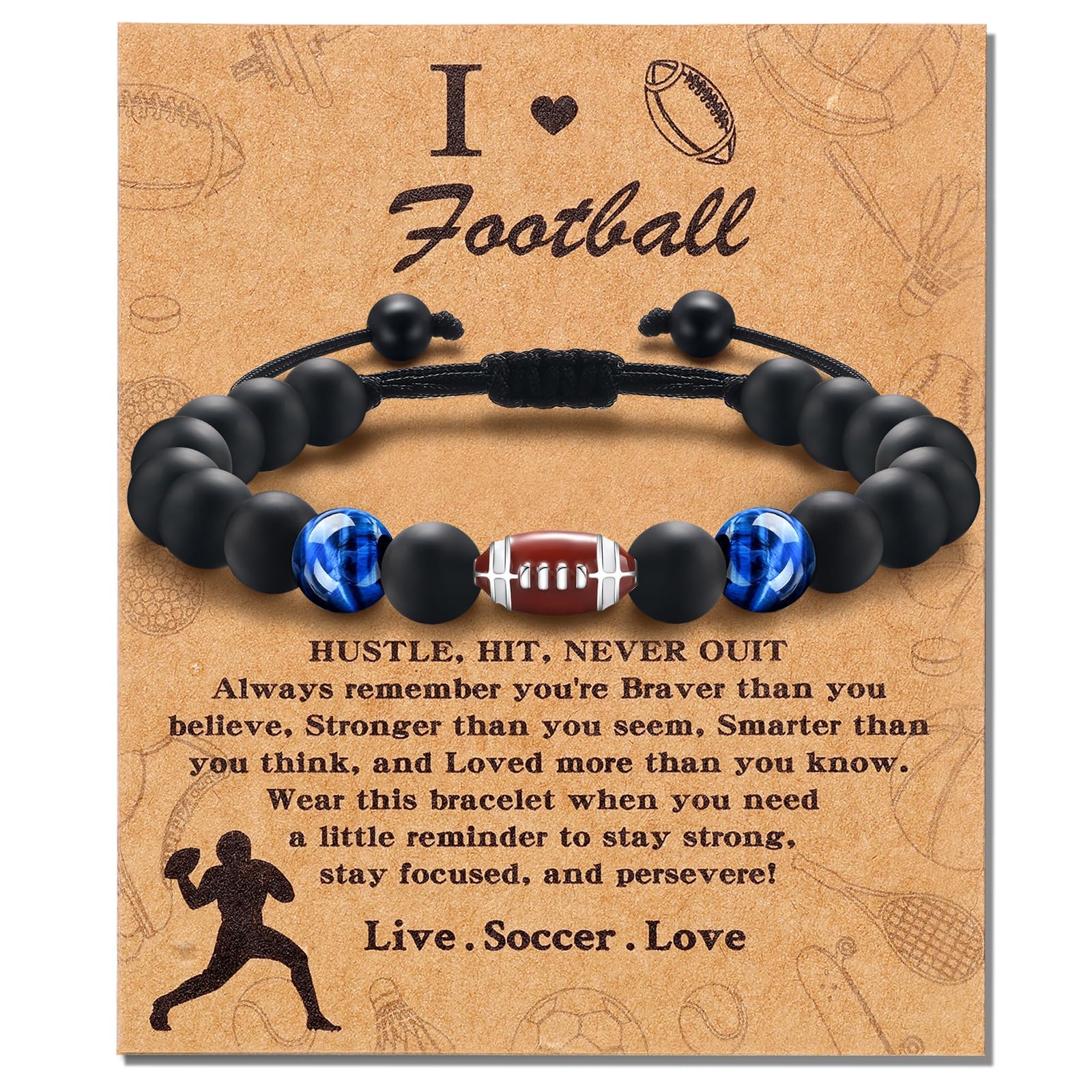 Alissl Bracelet for Boy, Soccer Football Basketball Baseball Kids Teens Bracelet Brings Health Safety and Lucky as Birthday/Valentines Day/Graduation/Christmas Gifts for Son Grandson Players Team