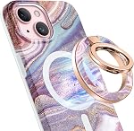 GVIEWIN Magnetic Phone Ring Holder, Compatible with MagSafe Phone Grip, Adjustable Stand, Kickstand for iPhone 16 Pro Max/Plus/15/14/13/12 Series, Other Phones (Glitter/Purple)