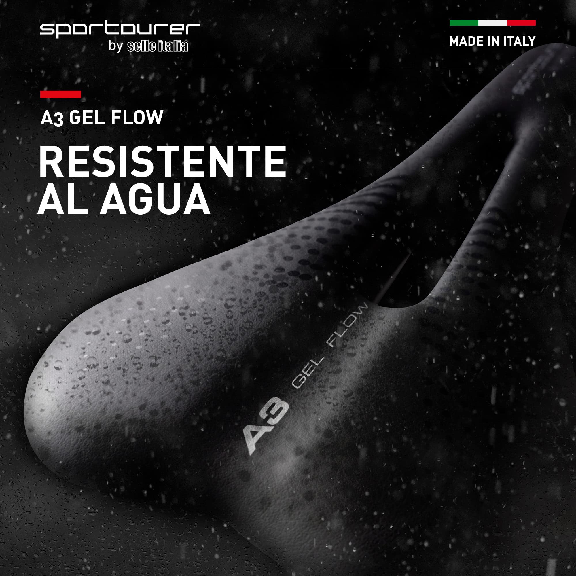 Selle Italia A3 GEL FLOW - Cómodo Sillín de Bicicleta con Gel, Agujero Anatómico, Resistente al Agua y Apto para Todo Tipo de Bicicletas - Negro
