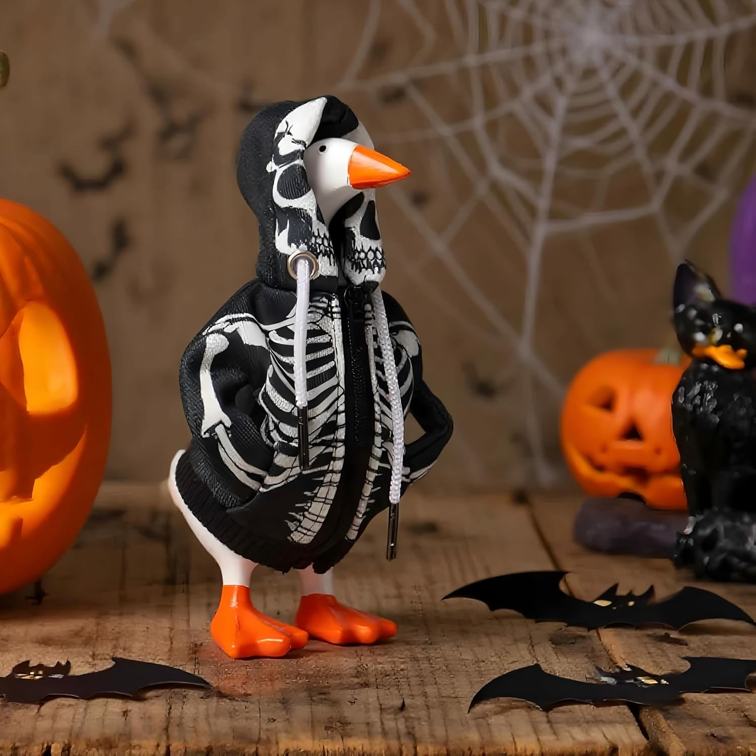 Desk Goose Outfits 7 Inch – Mini Goose Hoodie Skull Style, Funny Desk Goose Clothes Accessories for 7" Goose Statue, Cute Halloween Decoration & Gift for Goose Lovers