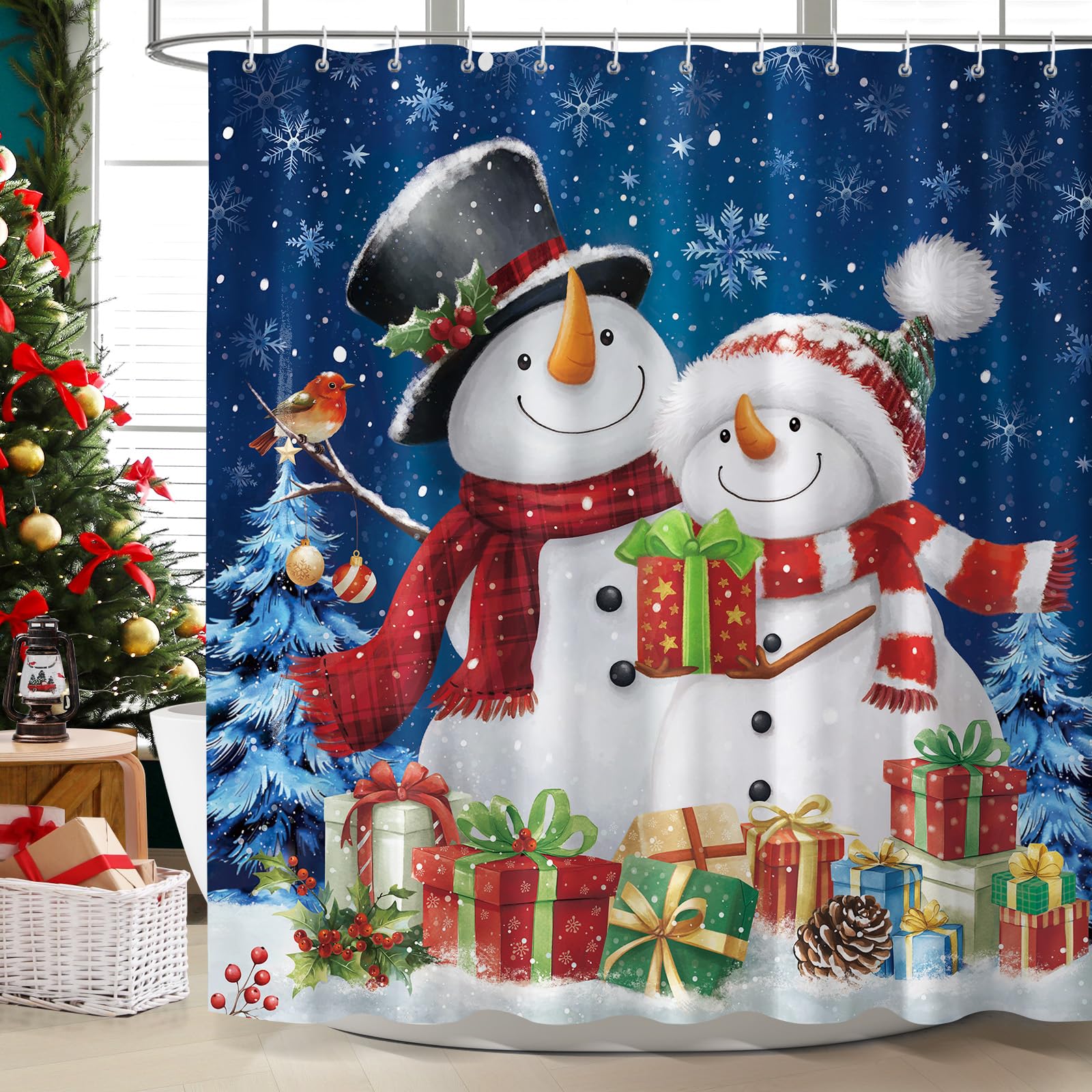 Dazzlewall Schneemann Weihnachten Winter Duschvorhang Bad Anti-Schimmel