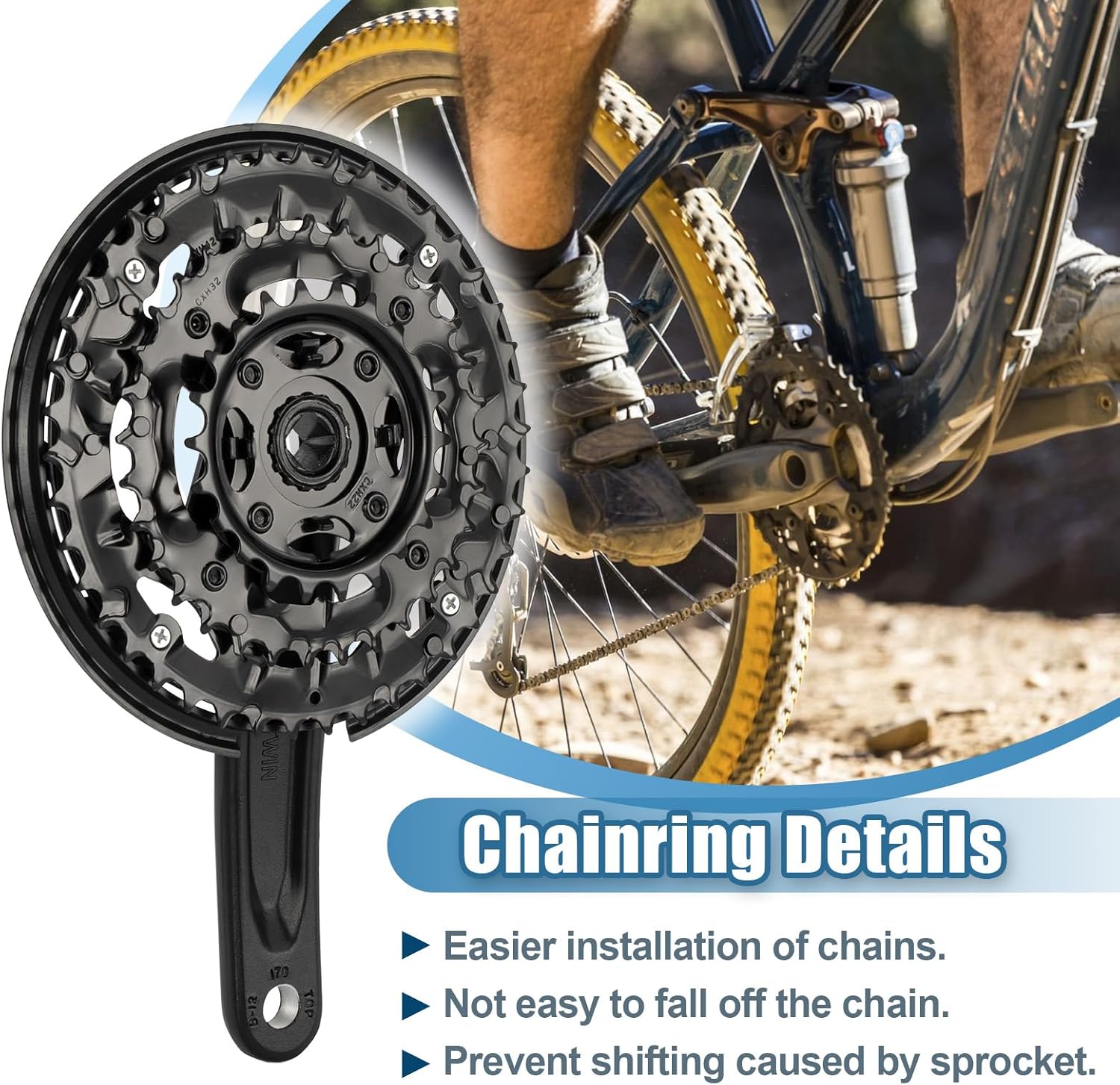 Bike Crankset 170mm - Triple Chainring 42/32/22T, 6/7/8 Speed Compatible | Easy Upgrade for Mountain/City Bikes | Forged Alloy Cranks for City Bike,Fat Bike,E-Bike,Folding Bike