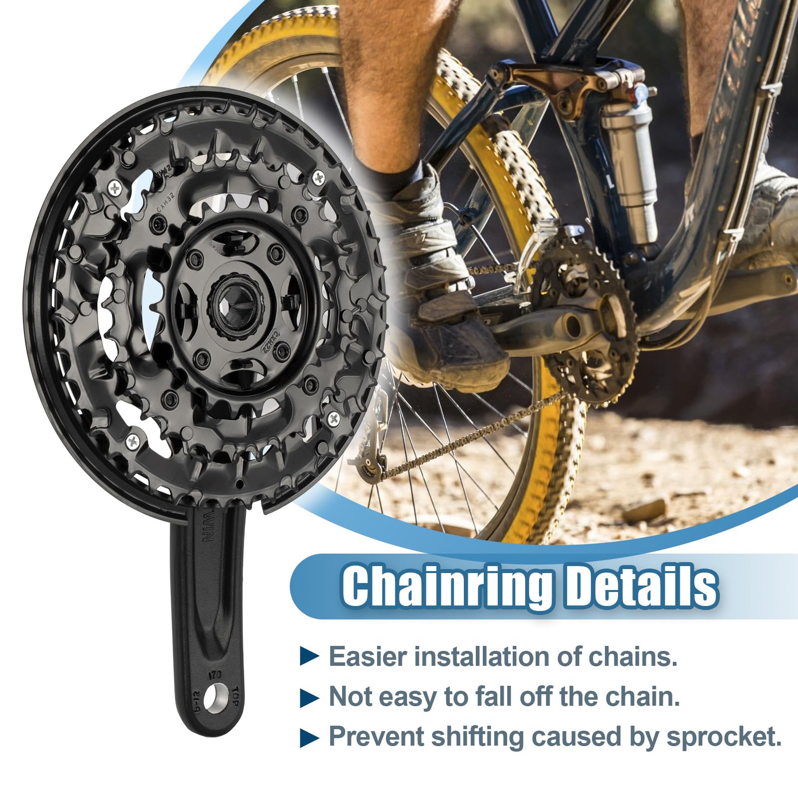 Guarnitura per bicicletta, 42T, 32T, 22T, 170 mm, set di guarniture quadrate per bici da città a 1/3/6/9 velocità, fat bike, e-bike, bici pieghevole