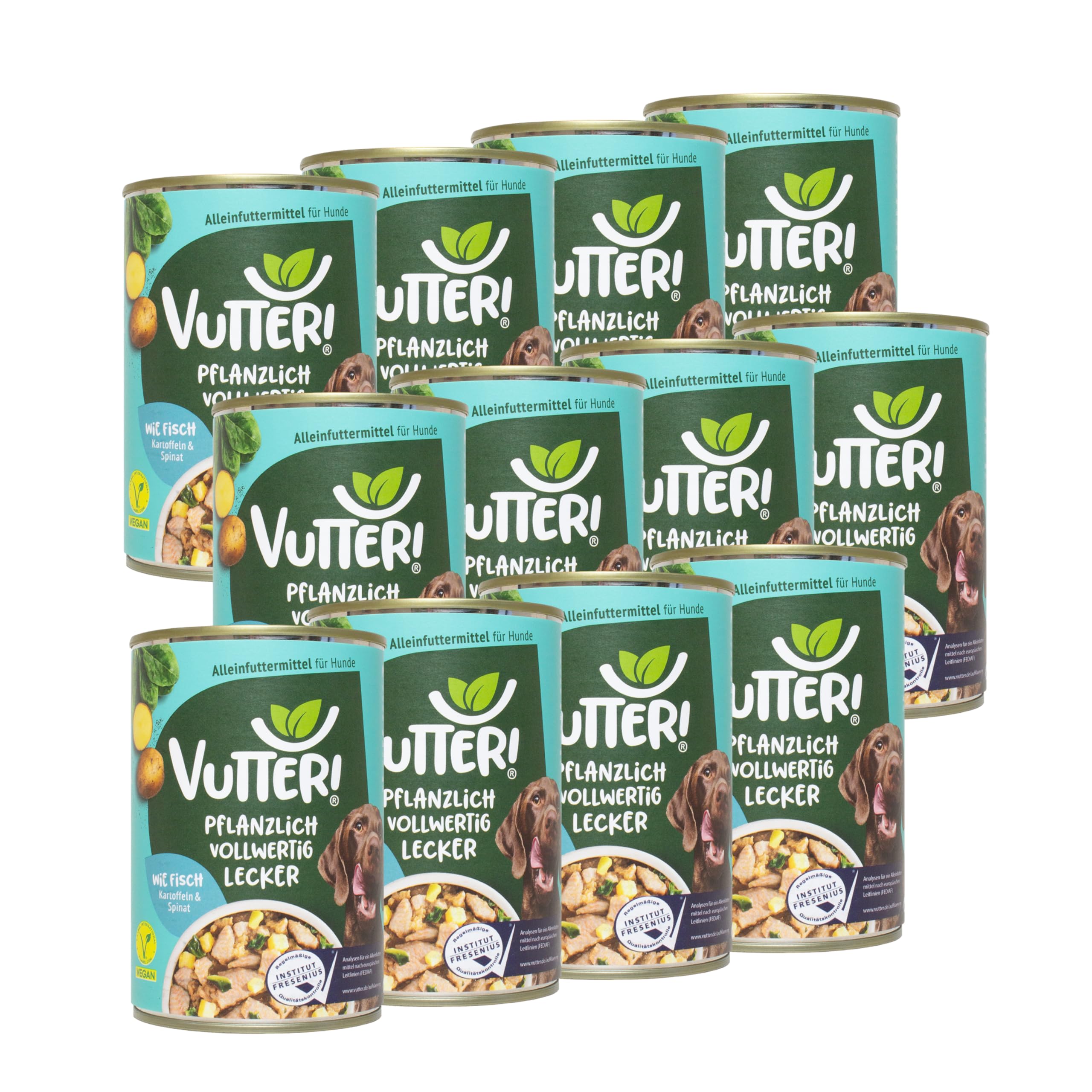 VUTTER Nassfutter Wie Fisch, 12x400 g: Hundefutter Vegan - Alleinfutter für Hunde - Fleischähnlich für hohe Akzeptanz - Sojaprotein für Muskeln, Zink für Haut & Fell, Kalzium für Zähne & Knochen